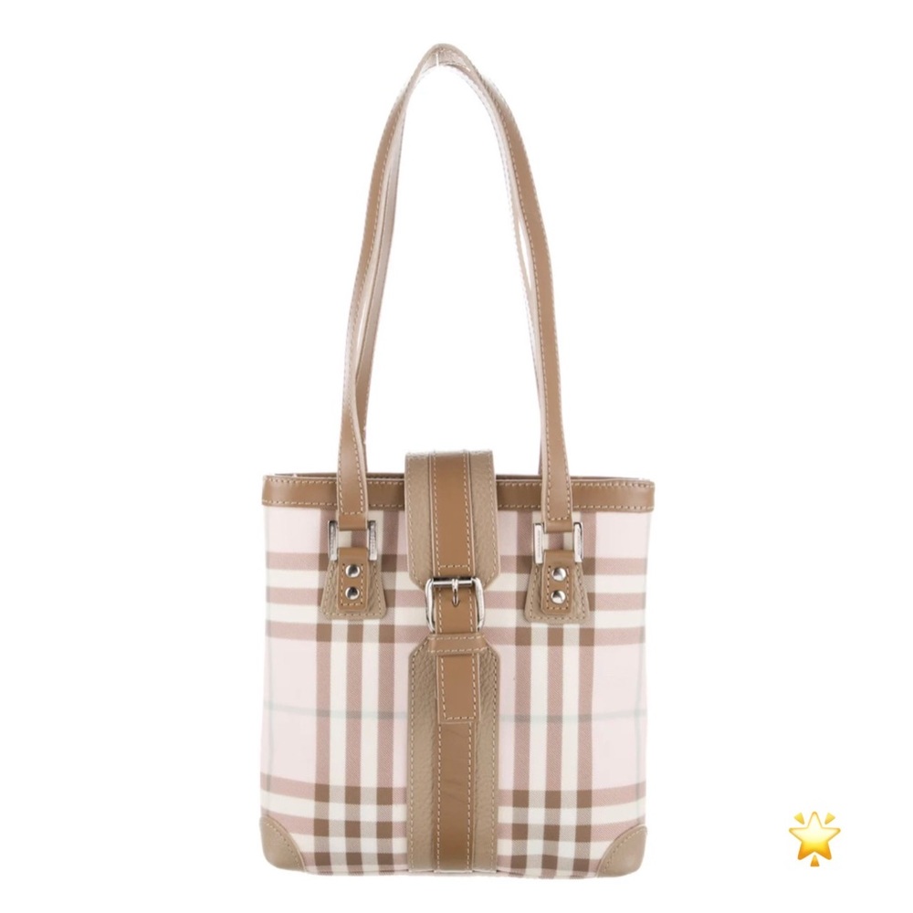 BURBERRY MINI NOVA CHECK COATED CANVAS PINK WHITE TAN LEATHER SILVER VINTAGE BAG